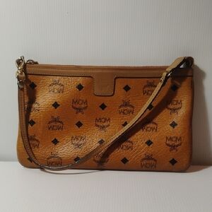 MCM Cognac Visetos Monogram Shoulder Clutch